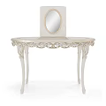 Elegant White Carved Dressing Tables With Round Mirrors And Ornate Legs