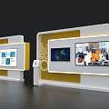 Exhibition Island Display Featuring Screen Gear Decorations And Information Charts