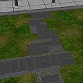 Green Grass Lawn With Irregular Gray Stone Path And Paving Slabs 3d model