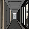 Modern Elevator Corridor Interior With Marble Flooring And Glass Walls 3d model