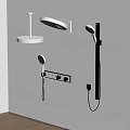 Modern Wall Mounted Shower System With Rain Showerhead Handheld Sprayer And Control Knobs 3d model