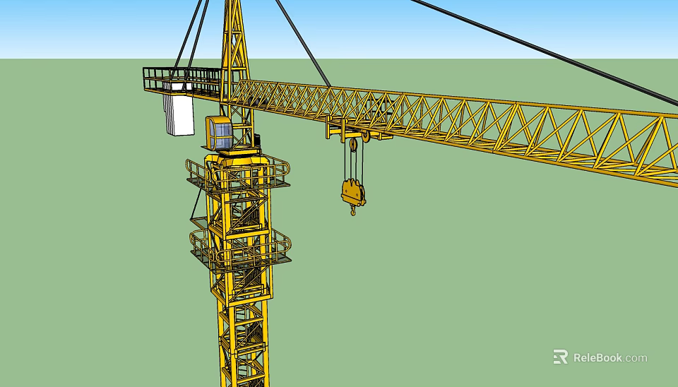 Industrial Tower Crane with High Rise Tower Structure Boom and Lifting Hook 3d model 