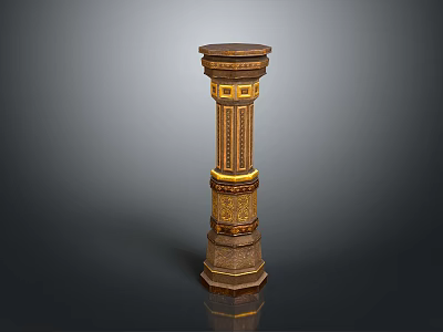 Ornate Decorative Column With Carved Details Gold Accents And Layered Design 3d model