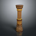 Ornate Decorative Column With Carved Details Gold Accents And Layered Design