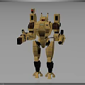 Yellow Mechanical Robot Character Standing With Weapon And Detailed Armor Design 3d model