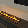 Modern Long Built-in Fireplace with Realistic Flames and Marble Surface 3d model