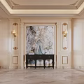Elegant Living And Dining Room Interior With Chandelier Marble Feature Wall Fireplace And Large Windows