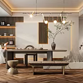 New Chinese Style Tea Room Log Rock Slab Model Tea Room 3d model