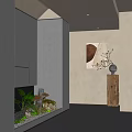 Modern Elevator Hallway Interior With Gray Walls Soft Lighting Artwork And Plants 3d model