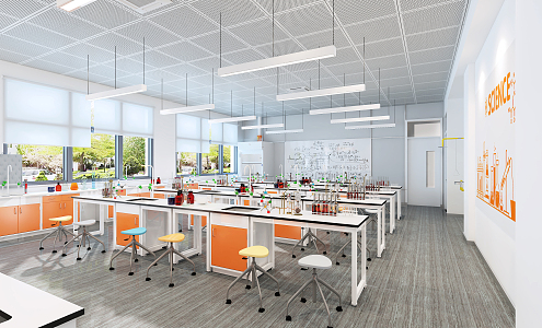 modern laboratory international school of science and chemical students 3d model