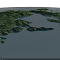 3D Rendered Island Terrain With Green Hills And Blue Water Scattered Islands