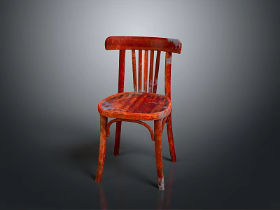 Vintage Wooden Single Chair With Red Brown Slatted Back Classic Design 3d model