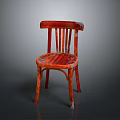 Vintage Wooden Single Chair With Red Brown Slatted Back Classic Design