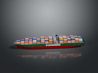 Evergreen Container Ship With Colorful Containers On Green And Red Hull 3d model