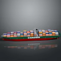 Evergreen Container Ship With Colorful Containers On Green And Red Hull