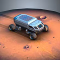 Mars Rover With Solar Panels Moving On Mars Sandy Surface With Craters 3d model