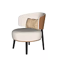 Modern Beige Upholstered Accent Chair with Curved Armrest Textured Pillow and Black Metal Legs