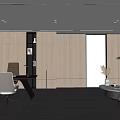 Modern Office Interior With Wooden Walls Dark Flooring And Ergonomic Furniture