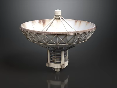 Large Parabolic Satellite Dish Antenna With Metal Frame Rusted Surface Top Dome And Support Base 3d model