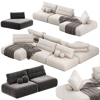 Modern Combination Sofa Fabric Multiplayer Sofa Combination 3d model