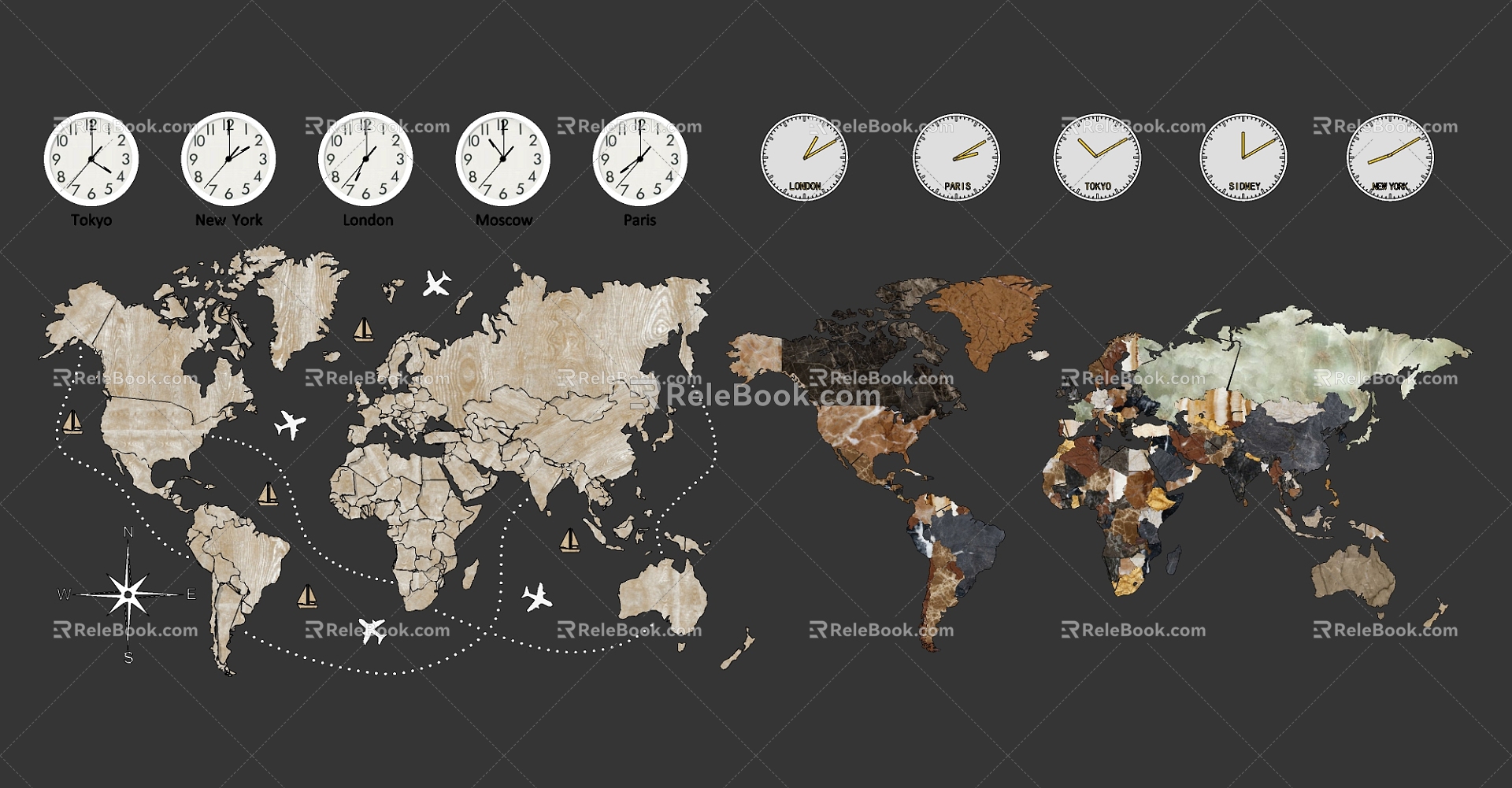 Modern Clock World Map Clock Wall Decorations Pendant 3d model