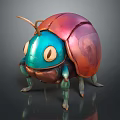 Colorful Cartoon Beetle Character Design With Blue Head Red Shell Large Eyes And Antennae