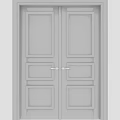 White Double Hinged Doors With Panel Design And Metal Handles On Dark Wall