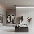 Fashion Clothing Store Interior With Hanging Clothes Racks Mirror Display Shelf And Decorative Plants