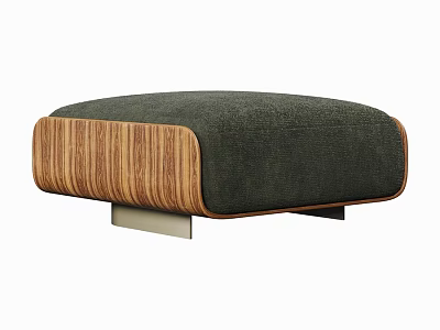 Modern Dark Green Upholstered Ottoman With Wooden Sides And Metal Base 3d model