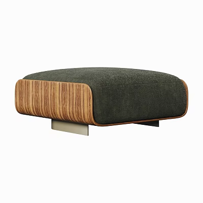 Modern Dark Green Upholstered Ottoman With Wooden Sides And Metal Base 3d model