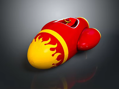 Fun Red And Yellow Toy Rocket With Flame Pattern And Streamlined Body Design 3d model