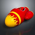 Fun Red And Yellow Toy Rocket With Flame Pattern And Streamlined Body Design