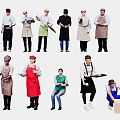 Group of People in Different Colored Aprons Performing Various Kitchen Tasks