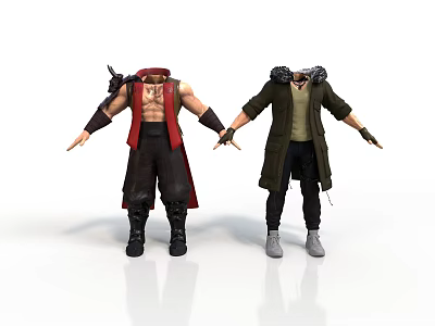 Two Men Character Models Wearing Red Vest And Green Coat With Black Pants 3d model