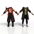 Two Men Character Models Wearing Red Vest And Green Coat With Black Pants