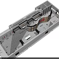 Aerial View Plan of Modern Office Space With Reception Desk Display Area and Green Plants