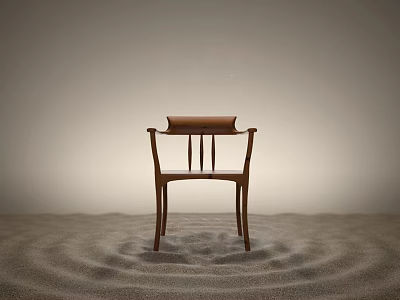 Classic Brown Wooden Chair Standing On Sand With Ripple Patterns 3d model