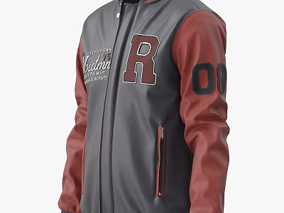Gray Red Jacket With R Letter 00 Number On Sleeves Zipper Closure Casual Design 3d model