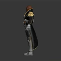 3D Fantasy Warrior Character With Red Head Black Gold Armor And Long Coat 3d model
