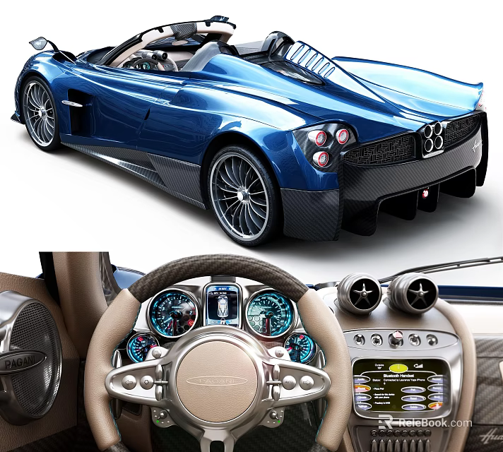 Blue Convertible Sports Car Featuring Premium Interior Steering Wheel and Dashboard Details 3d model 