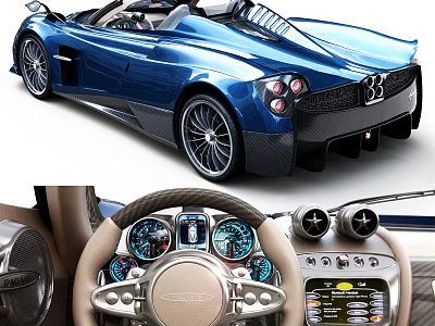 Blue Convertible Sports Car Featuring Premium Interior Steering Wheel and Dashboard Details 3d model