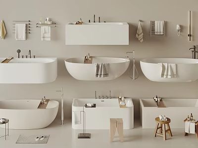 Modern Bathtub Design Collection With Different Styles And Accessories Like Towel Stool Faucet 3d model