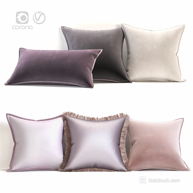 Soft Velvet Throw Pillows With Fringe Trim In Neutral And Pastel Colors 3d model 