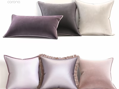 Soft Velvet Throw Pillows With Fringe Trim In Neutral And Pastel Colors 3d model