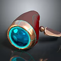 Futuristic Red And Copper Device Featuring Blue Glowing Lens Metallic Frame And Handle
