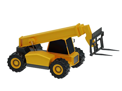 Yellow Utility Vehicle with Telescopic Arm Forklift Tines and Large Tires 3d model