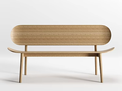 Light Wood Wooden Bench With Oval Backrest And Slim Legs Minimalist Design 3d model