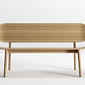 Light Wood Wooden Bench With Oval Backrest And Slim Legs Minimalist Design