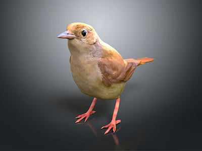 Cute Brown Yellow Toy Bird With Orange Feet On Black Background 3d model