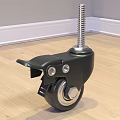 Black Caster Wheel With Brake Threaded Stem And Metal Bearing On Wooden Floor